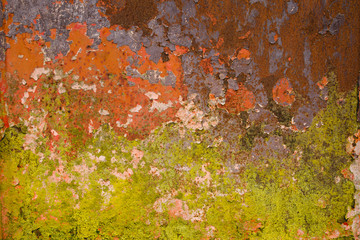 Old and rusty colorful metallic wall background or texture