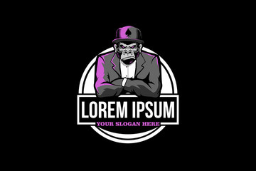 AMAZING MONKEY WITH HAT AND SUIT VECTOR LOGO TEMPLATE