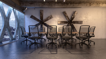 Corporate business meeting room and city view