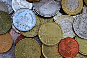 background numismatics world coin metal money round euro ruble country dong russia vietnam currency thailand swiss cyprus eu union collection hobby much wealth purchase sale business georgia lari