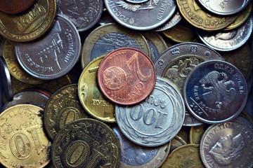 background numismatics world coin metal money round euro ruble country dong russia vietnam currency thailand swiss cyprus eu union collection hobby much wealth purchase sale business georgia lari