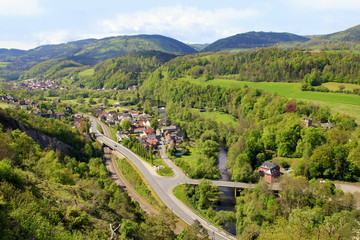 Aussicht von der Bohlenwand nach Obernitz, Gleitsch, Thüringen