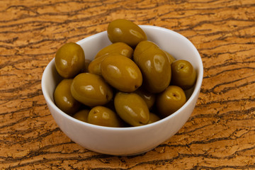 Green olives in the bowl