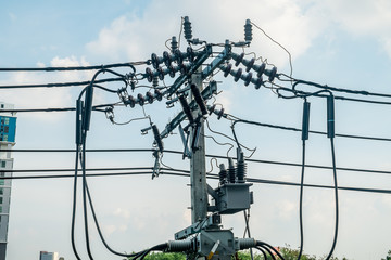 Concrete electrical pole in Bangkok, Thailand.