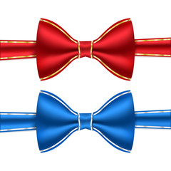 Red and blue bow ties with golden frame stitching