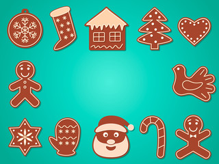 Christmas banner, a set of Christmas gingerbread with sugar glaze.