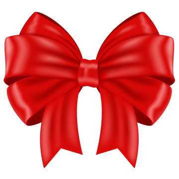 Red ribbon bow. Shiny 3d symbol