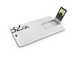 Blank white plastic usb card mockup, 3d Illustration. Visiting flash drive namecard mock up for 32 Gb