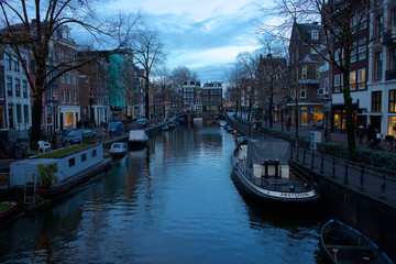 Fototapeta na wymiar Amsterdam Netherlands Channel at Christmas time