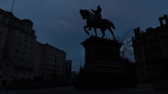 City Centre Timelapse, Leeds Horse Statue At Sunrise 4K