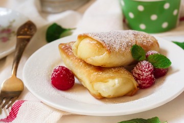 Homemade Cheese Blintz / Stuffed Crepes , selective focus