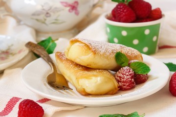 Homemade Cheese Blintz / Stuffed Crepes , selective focus