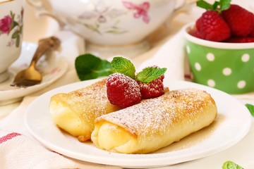 Homemade Cheese Blintz / Stuffed Crepes , selective focus