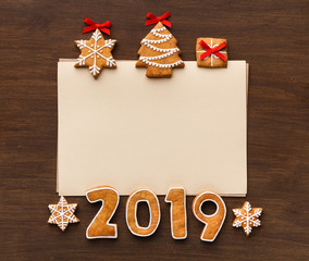 Mockup for greeting card with gingerbread cookies, 2019
