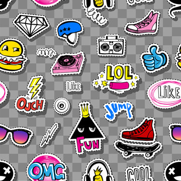 Seamless pattern with Hipsters teens doodles