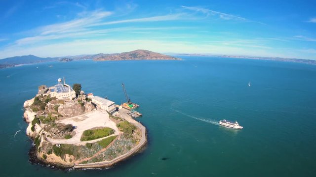  Helicopter Flying Over Alcatraz Island San Francisco Bay Area