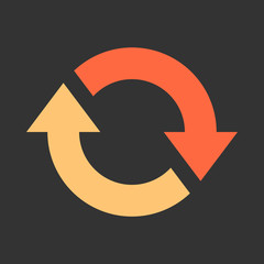 Arrow reload, refresh, rotation, repetition, reset sign. Colored icon on gray background created in 2D flat style. This design graphic element is saved as a vector illustration in EPS file format