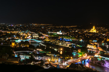 Fototapeta na wymiar Night view of the city of Tbilisi. Georgia