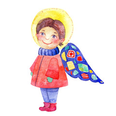 Little Angel. Silent night. Watercolor illustration