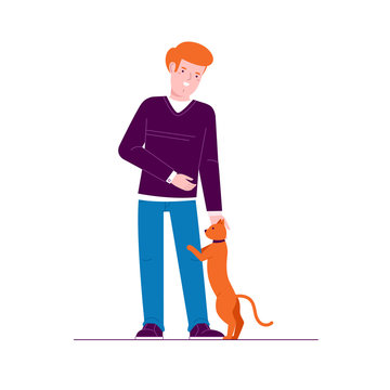 Guy with a cat. Character design. Isolated. Flat design vector illustrations.