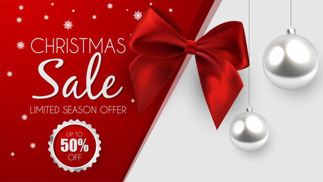 Christmas sale, discount banner, Winter off-sale vector illustration.