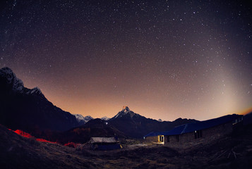 Himalayas at night sky with stars