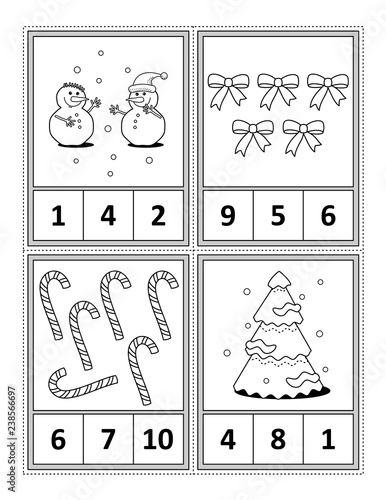 "Winter holidays themed counting 1 to 10 practise for kids worksheet or
