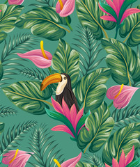 Floral tropical pattern with toucan © hoverfly