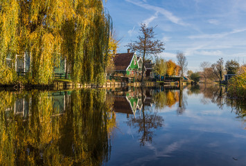 Obraz premium Zaanse Schans, Netherlands - considered a real open air museum, Zaanse Schans presents a collection of well-preserved historic windmills and houses