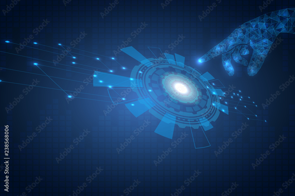 Poster control panel of the smart home system. turned to the side technological circle. the invention of th