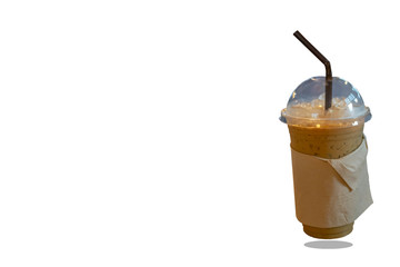 Iced coffee in a plastic glass on a white background with clipping path.
