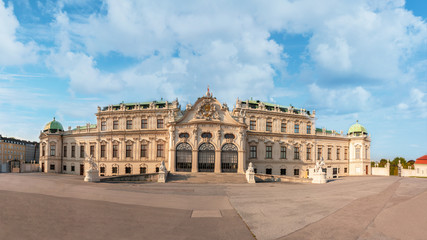 Fototapeta na wymiar Belvedere palace panorama with great clouds in sky.