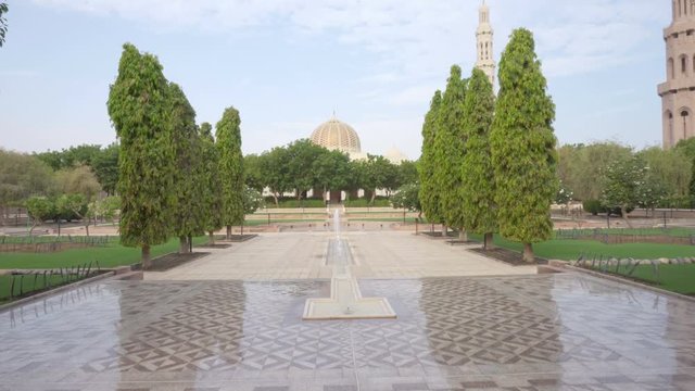 Fountains and gardens at the Sultan Qaboos Grand Mosque, Oman