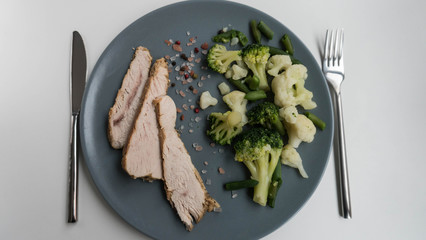 Plate with boiled broccoli and cauliflower, Turkey