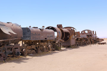 Fototapeta na wymiar Uyuni, Bolivia. Rusty old steam locomotive.