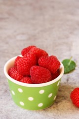 Still life of Fresh Raspberries isolated on white , selective focus