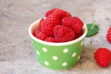 Still life of Fresh Raspberries isolated on white , selective focus
