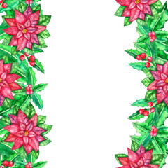 Christmas watercolor template with colored leaves
