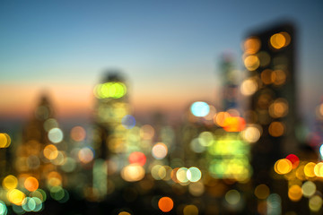 blurred bokeh Bangkok City - Aerial view  beautiful sunset  Bangkok city tower downtown skyline of...
