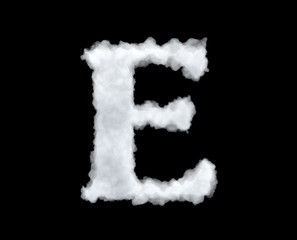 3d rendering of thick white cloud 'E' letter on black background
