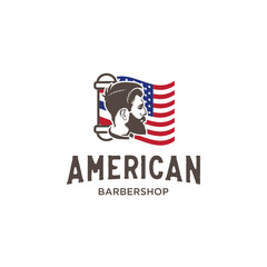 American barber shop logo design template inspiration with american flag
