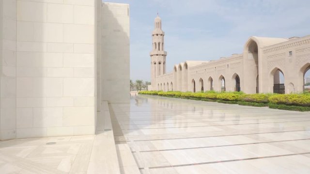 Courtyard of the Sultan Qaboos Grand Mosque in Muscat, Oman