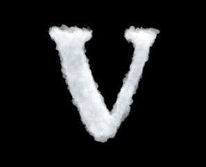 3d rendering of thick white cloud 'V' letter on black background
