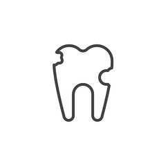 Broken tooth outline icon. linear style sign for mobile concept and web design. Tooth caries simple line vector icon. Dentistry symbol, logo illustration. Pixel perfect vector graphics