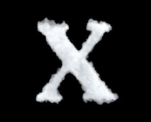 3d rendering of thick white cloud 'X' letter on black background