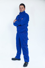 Naklejka premium Engineer on white background wearing protective vest