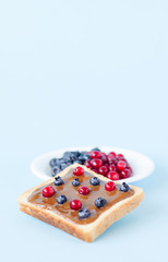 Toast with peanut butter and berries.