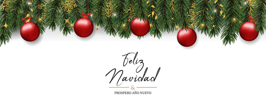 Christmas card of pine tree ornaments in spanish
