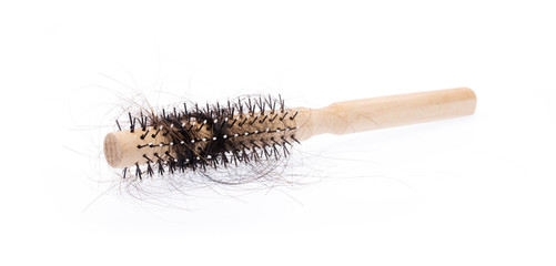 comb brush with lost hair, isolated on white background