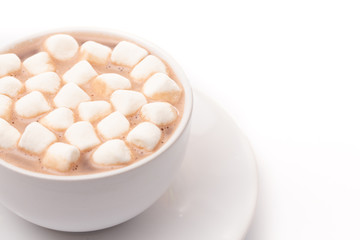 Round Mug of Hot Chocolate Topped with Small White Marshmallows